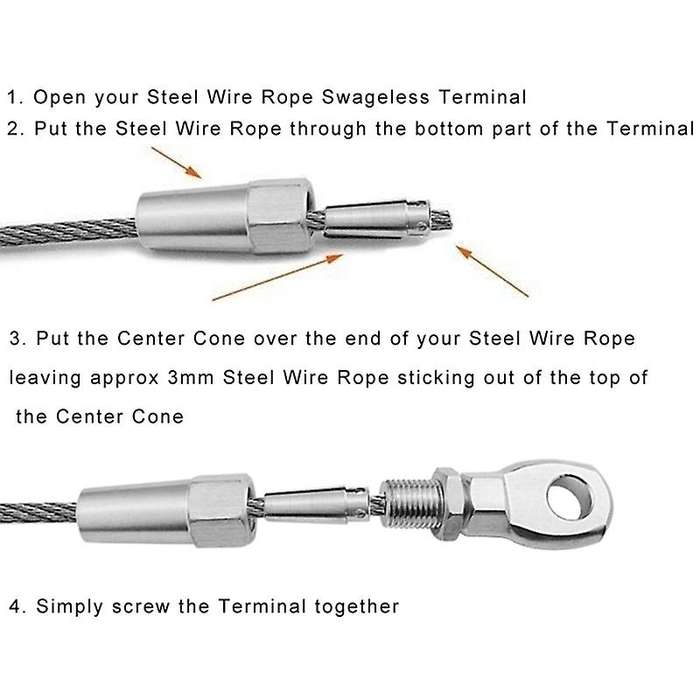 2pcs Marine Grade 316 Stainless Steel Eye Terminal Wire Cable Rope