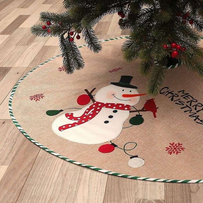 Christmas Tree Skirt Snowman Burlap Rustic Tree Skirt Xmas Skirt B