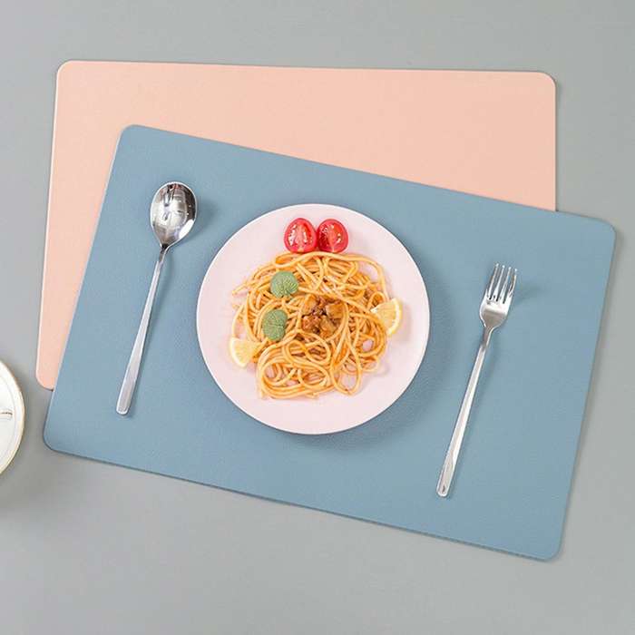 Pu Leather Placemats Set Of 6 Washable Table Mats for Home Blue