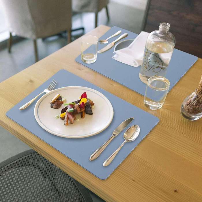 Pu Leather Placemats Set Of 6 Washable Table Mats for Home Blue