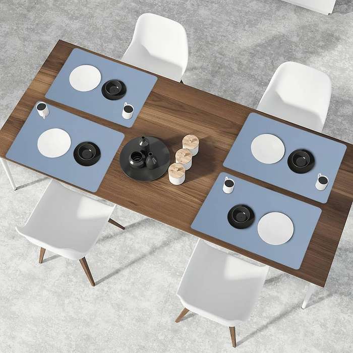 Pu Leather Placemats Set Of 6 Washable Table Mats for Home Blue