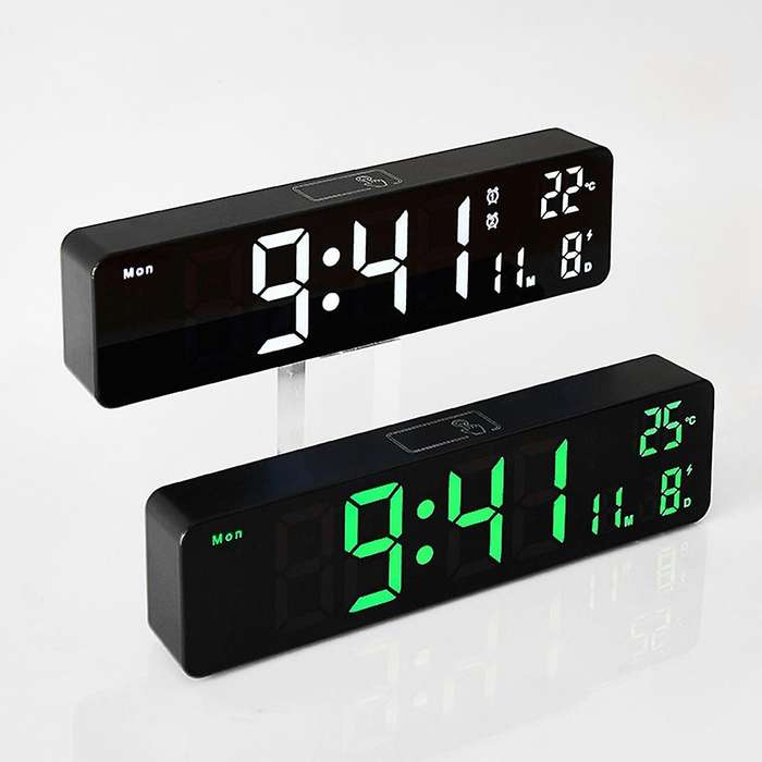 Led Mirrored with Weekly Modern Desk Clocks -black Shell Green Light