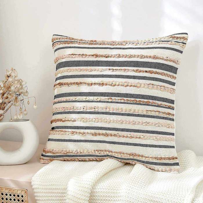 Striped Woven Braids Boho Throw Pillow Covers for Couch 18 X 18 Inch