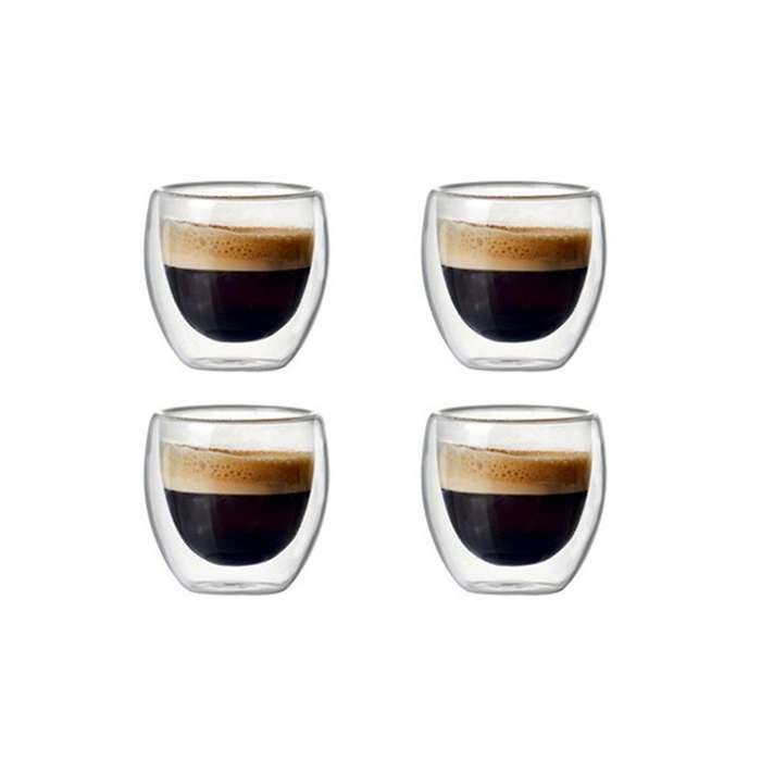 4pcs 80ml Double Wall Glass Cup Transparent Handmade Heat Resistant