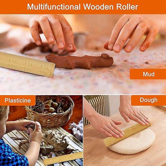 2pcs Clay Modeling Pattern Rollers Flowers Pattern 6.3in Clay Rolling