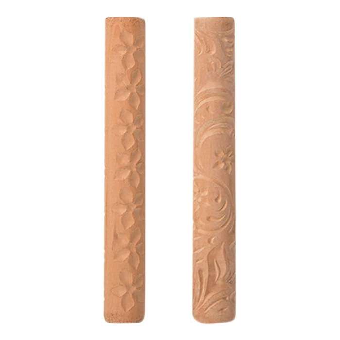 2pcs Clay Modeling Pattern Rollers Flowers Pattern 6.3in Clay Rolling