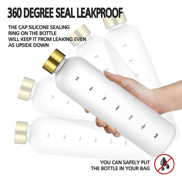 Plastic Frosted Water Cup Copper Lid with Time Marker 1000ml White