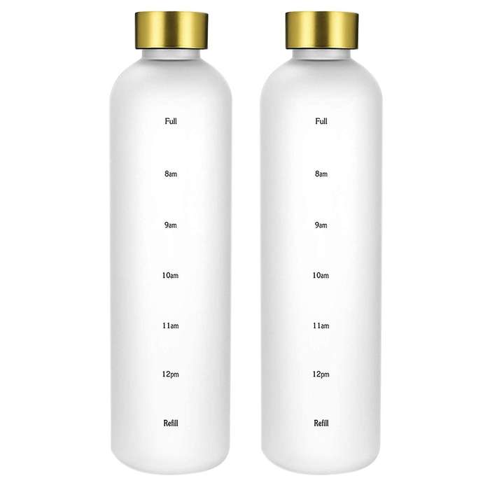 Plastic Frosted Water Cup Copper Lid with Time Marker 1000ml White
