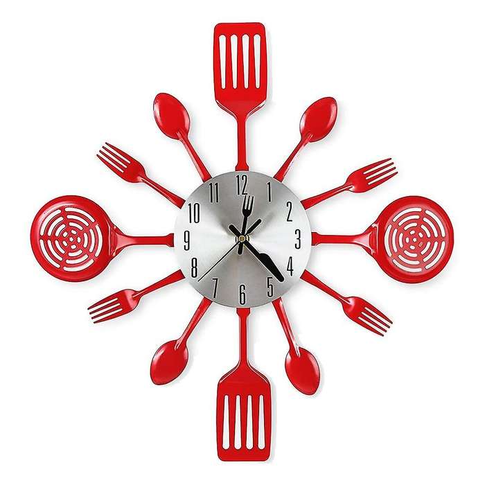 16 Inch Large Kitchen Wall Clocks with Spoons and Forks(red)