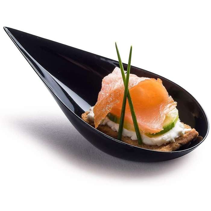 100 Tear Drop Mini Appetizer Plates - Plastic Dessert Bowls, Black