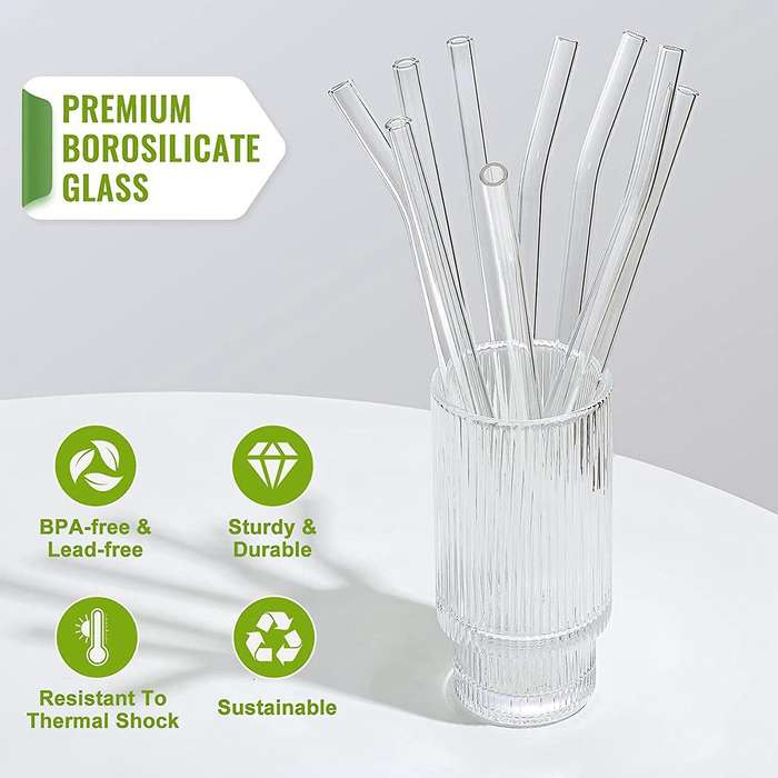 Glass Straws Clear Glass Drinking Straw for Smoothies Milkshakes Tea