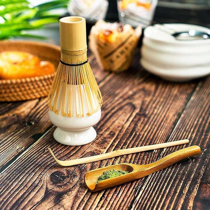 Matcha Whisk, Scoop and Tea Spoon, Ceramic Whisk Holder White