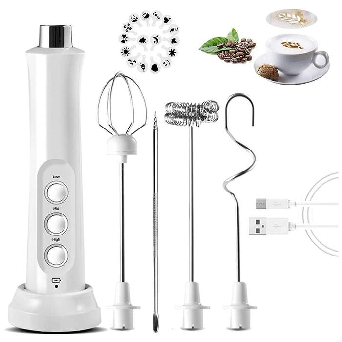 Usb Electric Milk Frother 3 Speeds Cappuccino Coffee Foamer Handheld
