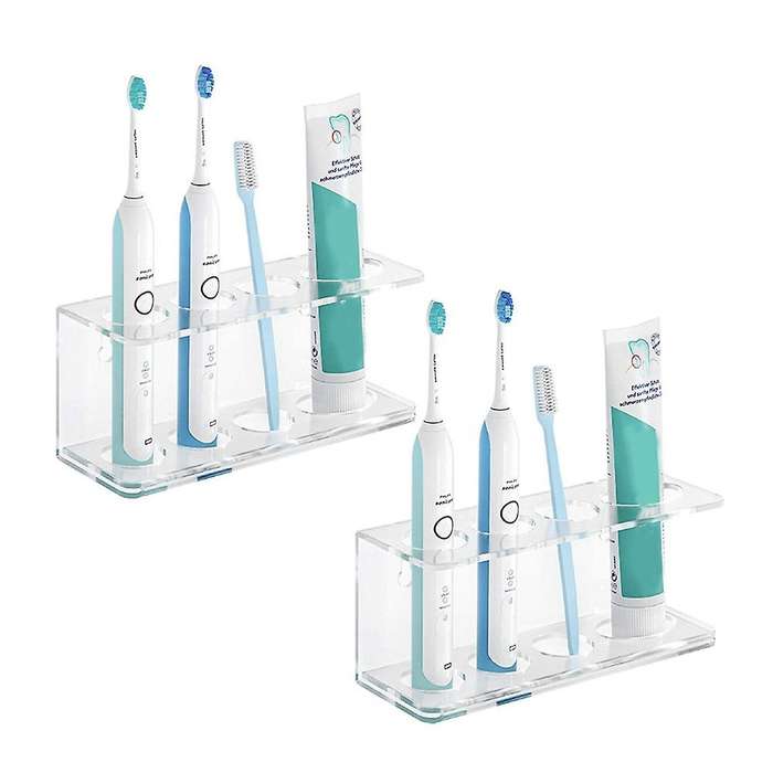 2 Pcs Wall Mounted Electric Toothbrush Holder 4 Slots Hanging Shelf