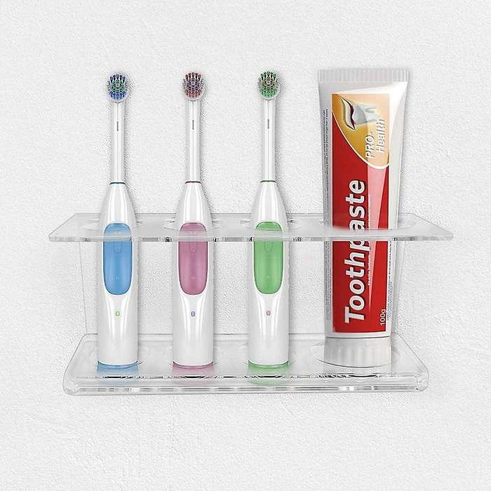 2 Pcs Wall Mounted Electric Toothbrush Holder 4 Slots Hanging Shelf