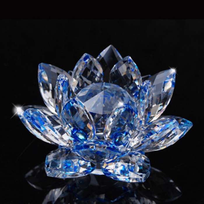 Glitter Crystal Lotus Flower Hue Reflection for Home Decor 12cm-blue