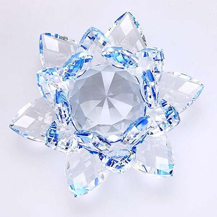 Glitter Crystal Lotus Flower Hue Reflection for Home Decor 12cm-blue
