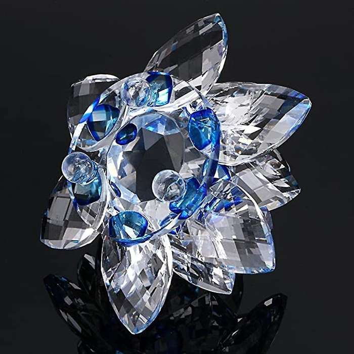Glitter Crystal Lotus Flower Hue Reflection for Home Decor 12cm-blue