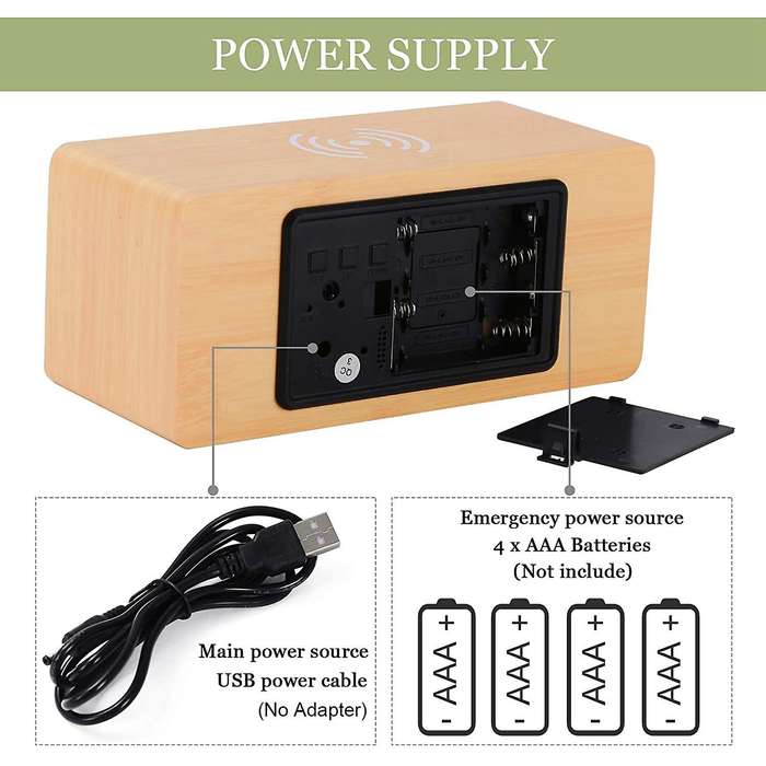 Wooden Alarm Clock,with Brightness Adjustable, Usb/battery Powered B
