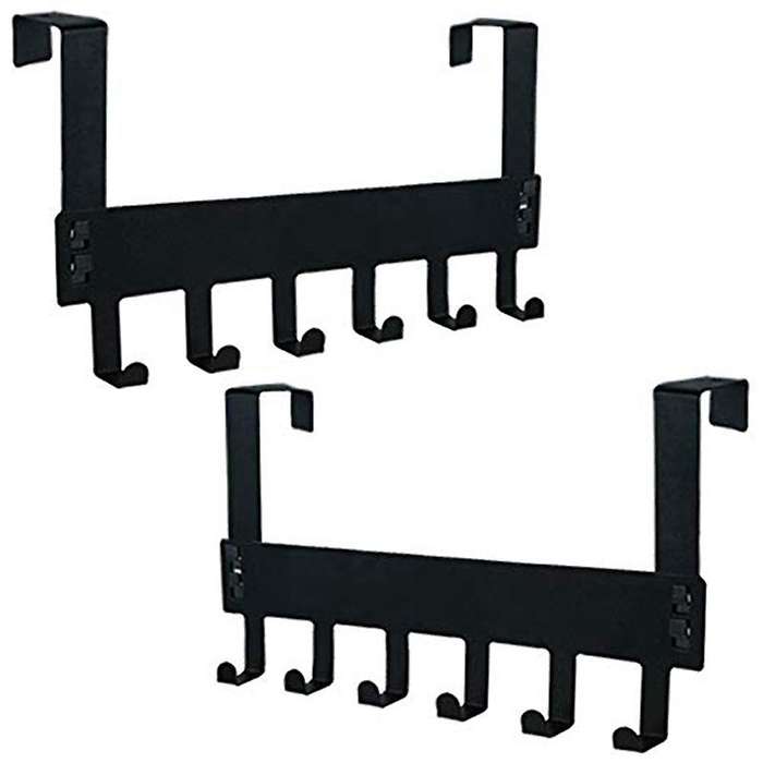 2 Packs Over Door Hooks, 6 Hooks Metal Hooks for Hanging (black)