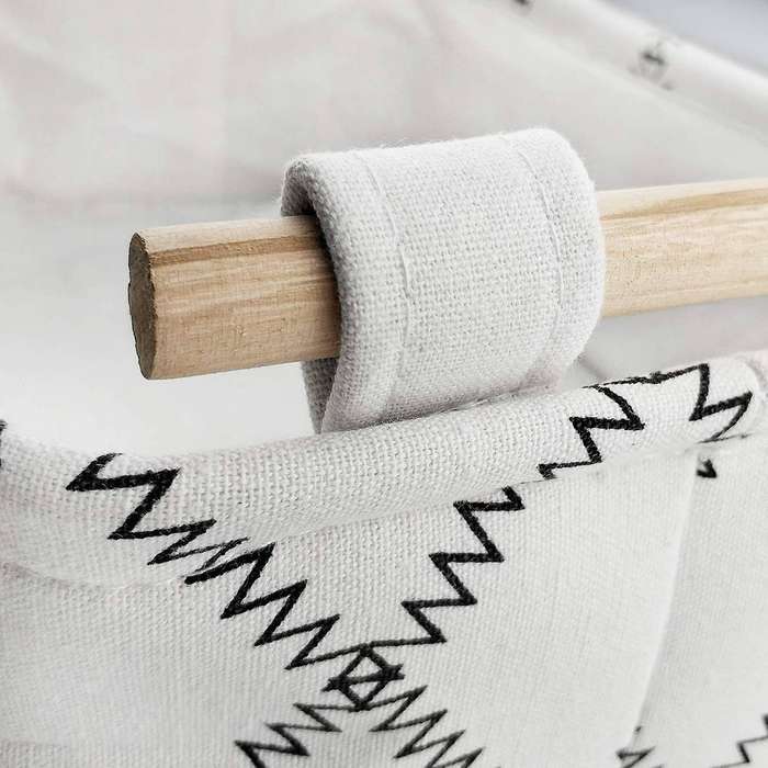 2x Decorative Storage Basket with Wooden Handles White Collapsible S