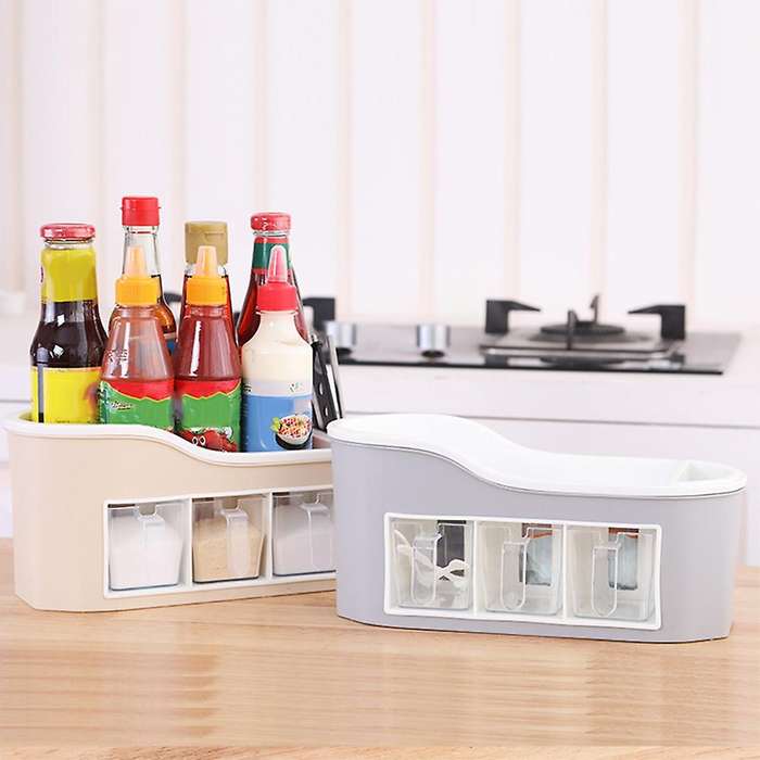 Multifunctional Spice Box Rack Storage Container Salt Storage (grey)