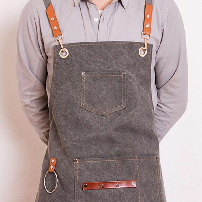 Canvas Bib Leather Chef Kitchen Apron Women's Men's Apron(as Shown)