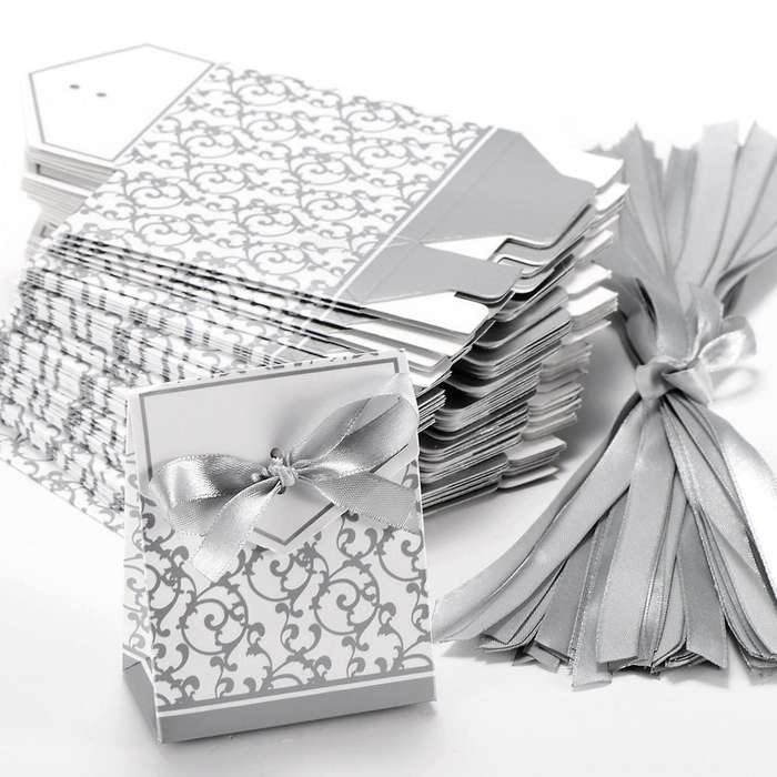 50x Boite Dragee Wedding Accessory Table Baptism Flower Fete Argente