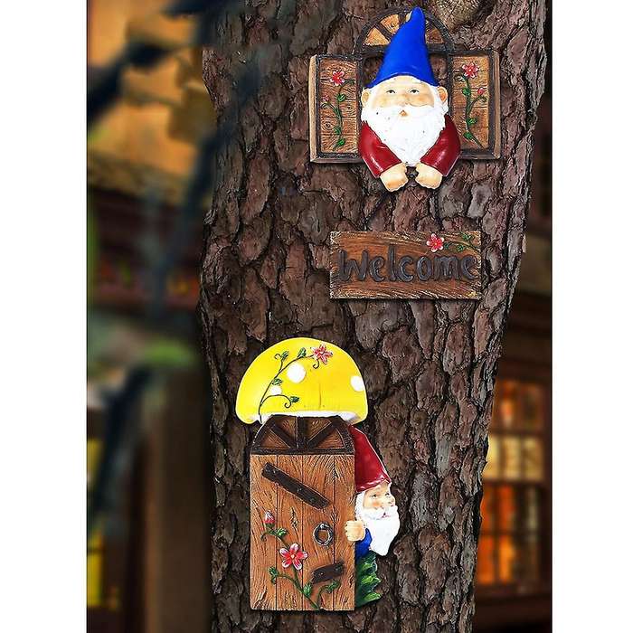 Garden Gnomes Outdoor Tree Hugger Statues,garden Welcome Sign B