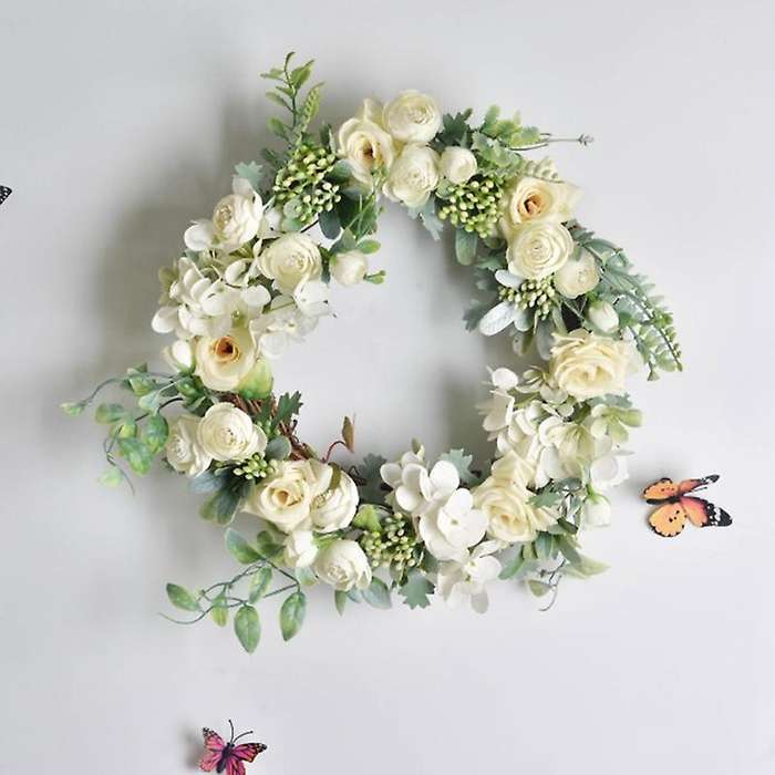 Artificial Rose Flower Wreath Window Door Hanging Garland Decor-pink