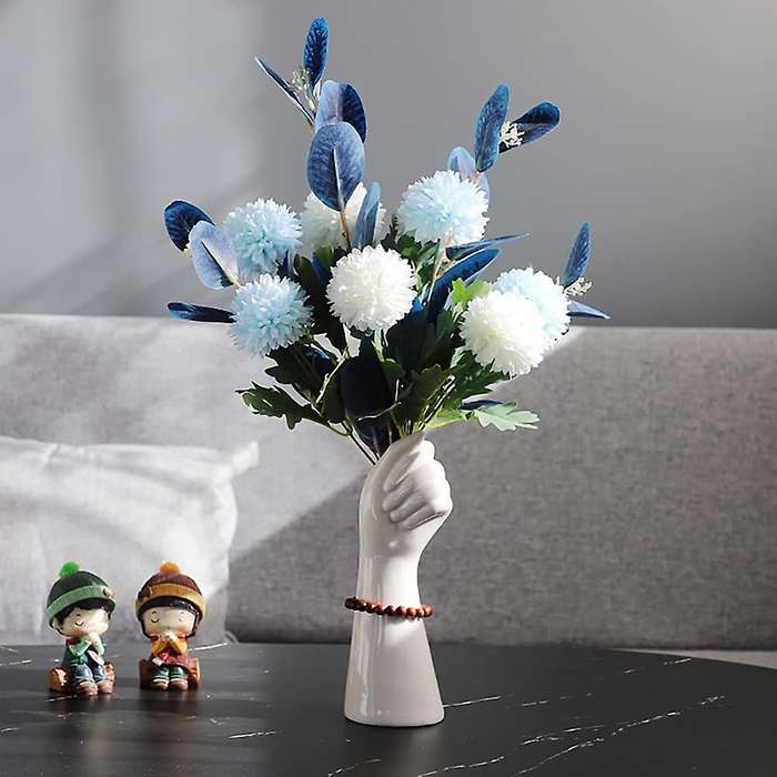 White Ceramic Hand Bud Flower Vase for Hhydroponic Table Decor