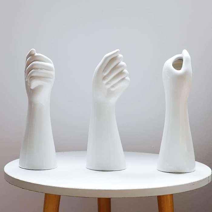White Ceramic Hand Bud Flower Vase for Hhydroponic Table Decor