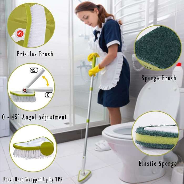 Bathtub and Tile Cleaning Brush 2 In 1 Bristles Brush and Sponge