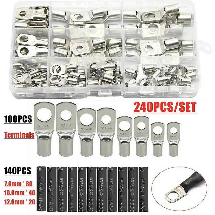 240pcs Car Copper Wire Connector Copper Nose Terminal Block Car Kit