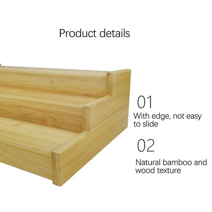 3-tier Non-expandable Bamboo Spice Rack Step Shelf Cabinet Organizer
