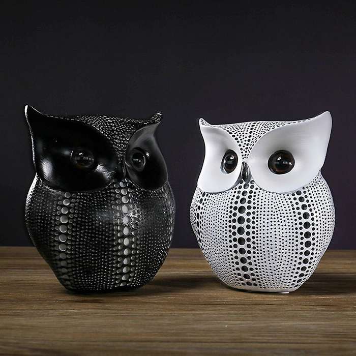 Statues for Owl Black White Resin Living Room Decor for Interior-b