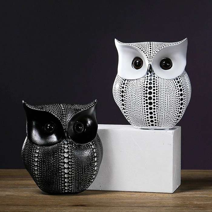Statues for Owl Black White Resin Living Room Decor for Interior-b
