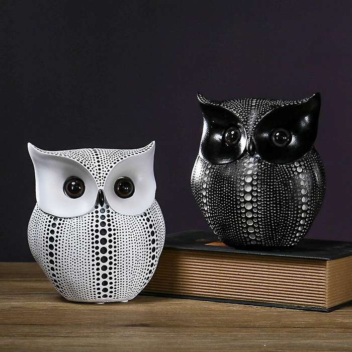 Statues for Owl Black White Resin Living Room Decor for Interior-b
