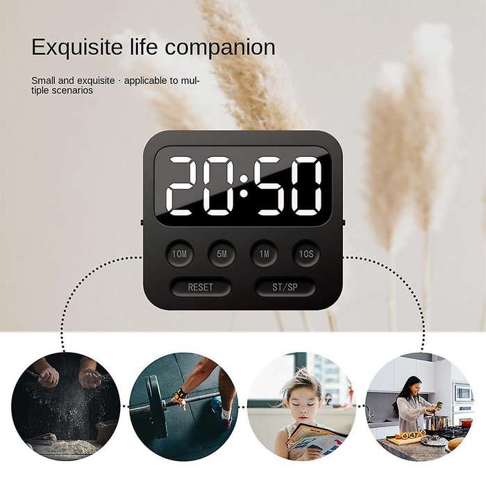 Magnetic Kitchen Timer Digital Cooking Study Led Counter Alarm Black