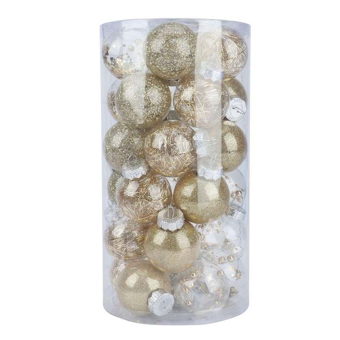 30pcs 6mm Christmas Tree Decoration Ball, Hanging Ball, Gold