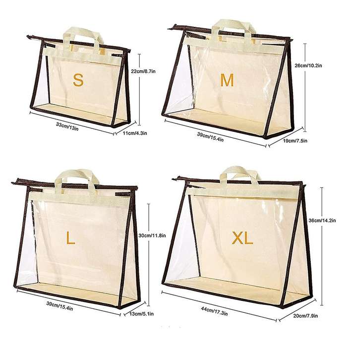 4pack Handbag Dust Bags for Closet, Hanging Zipper Storage Bag A