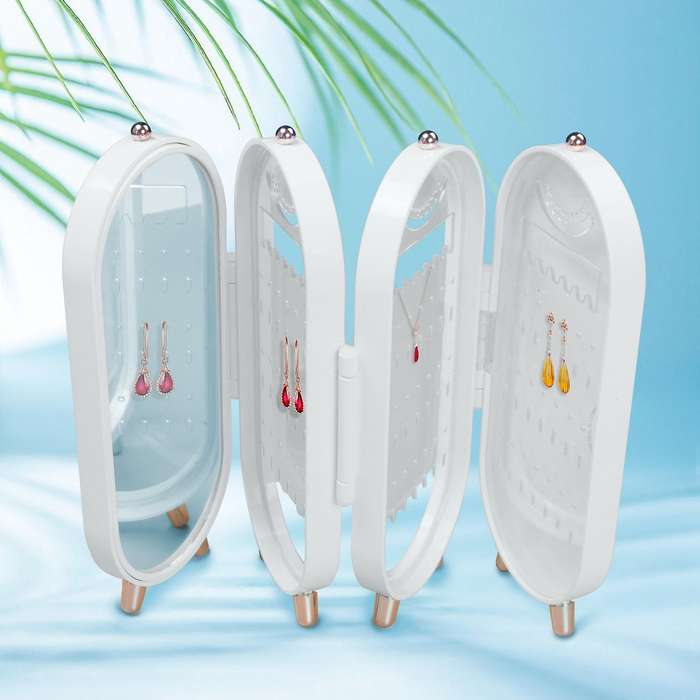 Jewelry Storage Earrings Bracelet Necklace Foldable Plastic Box-white