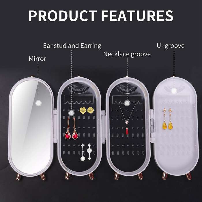 Jewelry Storage Earrings Bracelet Necklace Foldable Plastic Box-white