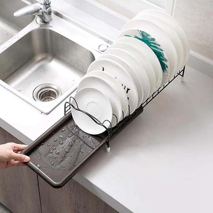 Kitchen Dish Drying Rack Holder with Tray Tableware Storage Shelf