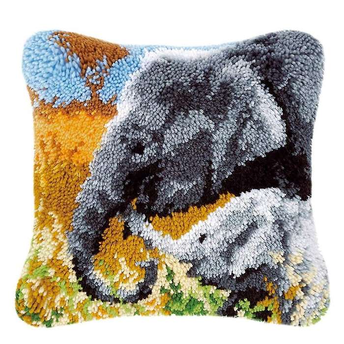 Latch Hook Kits Cushion Cover Pillowcase Embroidery Elephants