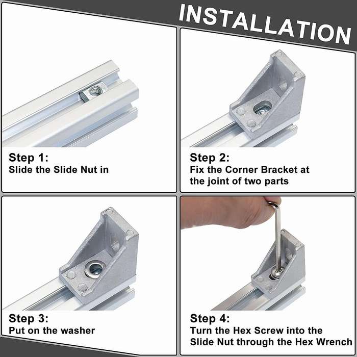 20sets Corner Bracket Kit Sliding Nuts Washers for Slot 6mm 20s