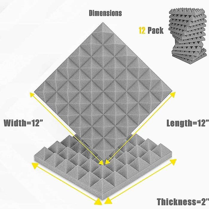 12 Pcs Acoustic Foam Pyramid Flame-retardant for Recording Studios