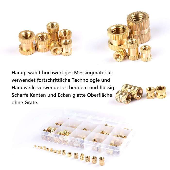 380pcs Thread Inserts M2 M2.5 M3 M4 M5 M6 Metric Female Brass Kit