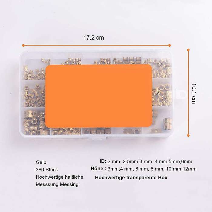 380pcs Thread Inserts M2 M2.5 M3 M4 M5 M6 Metric Female Brass Kit