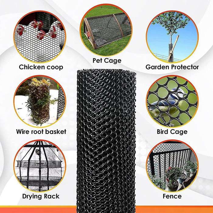 15.7 Inch X 10ft Plastic Chicken Fence Mesh for Gardening, Black